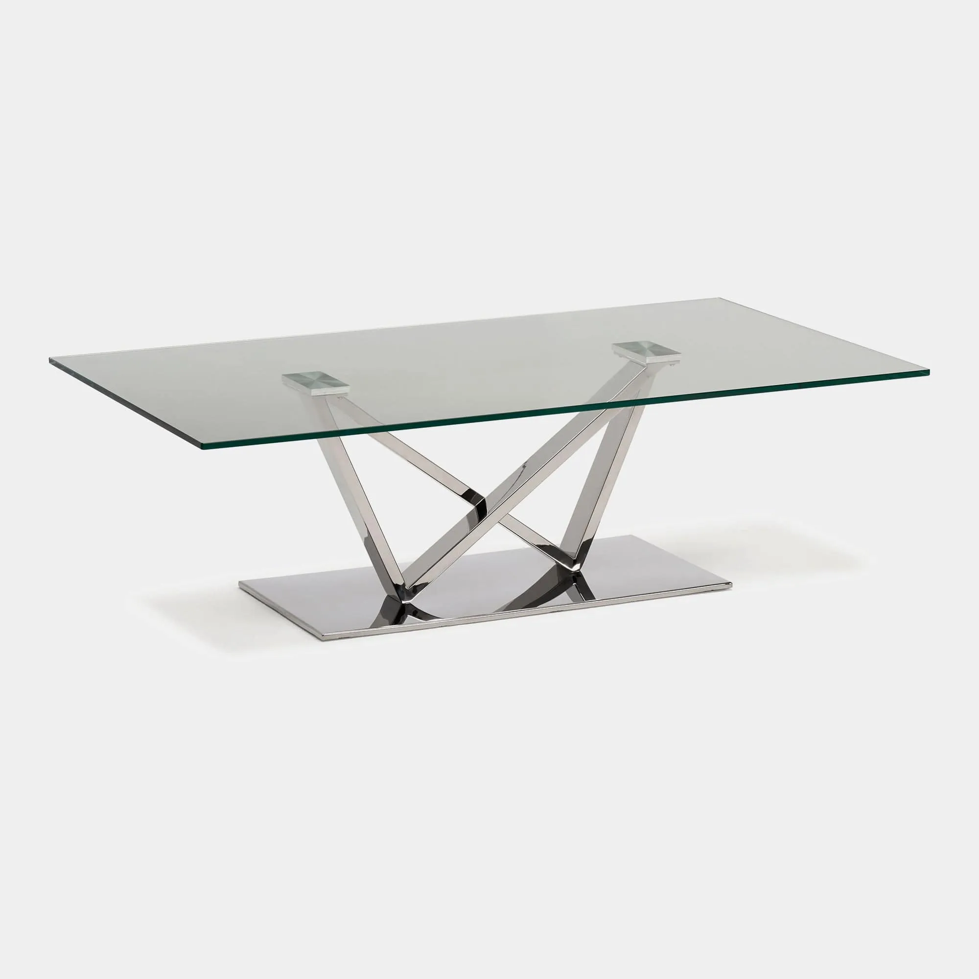 Sirocco - Coffee Table In Clear Toughened Glass & Polished Stainless Steel Base