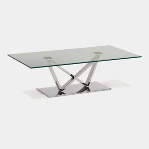 Sirocco - Coffee Table In Clear Toughened Glass & Polished Stainless Steel Base