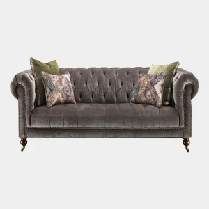 Spitfire - 3.5 Seat Sofa In Fabric Chiltern Brindle, Brass Studs, Walnut Foot With Brass Castors