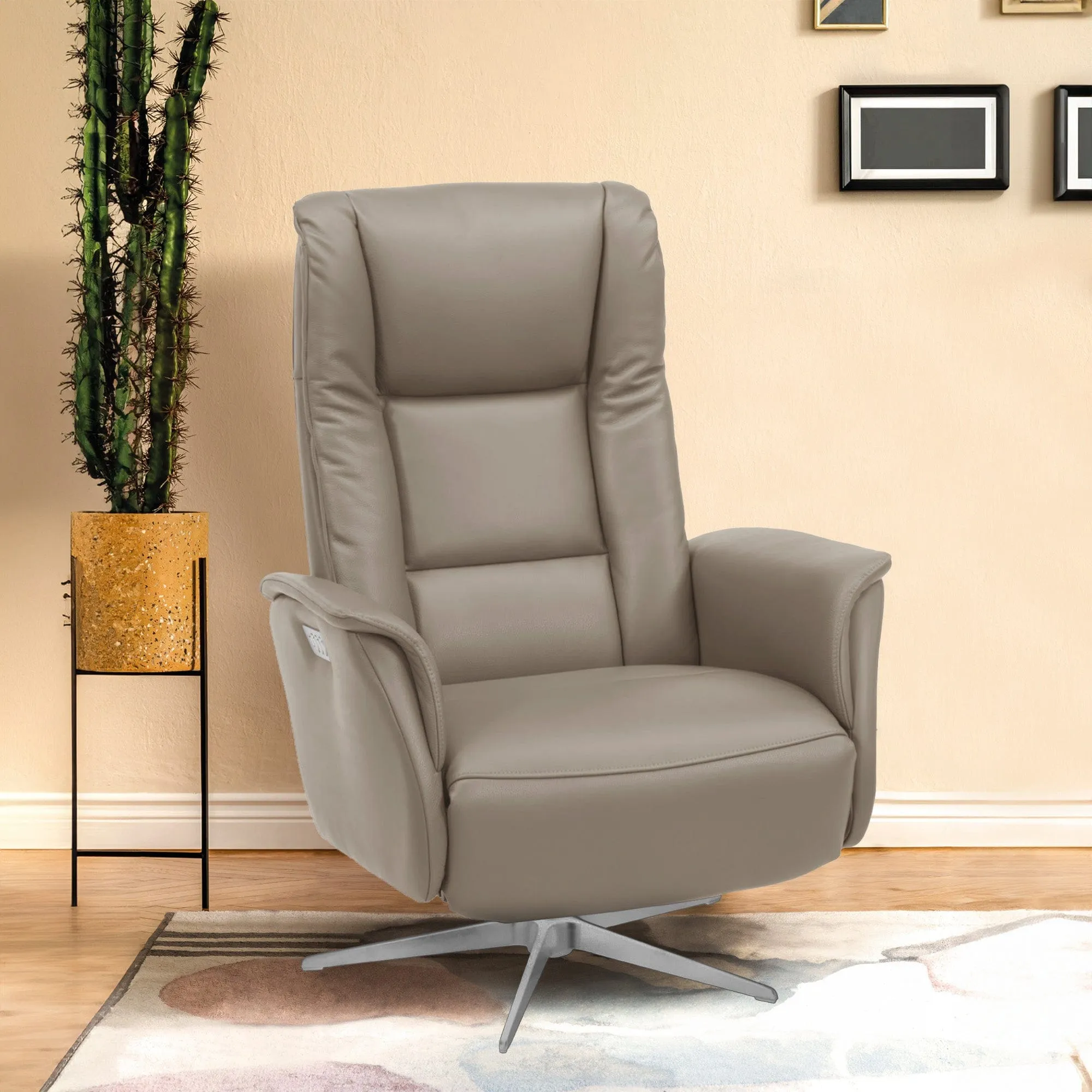 Stockholm - Swivel Power Recliner Chair With Triple Motors In Semi Aniline Leather