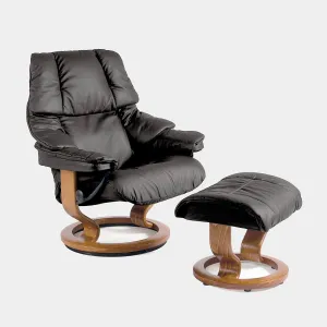 Stressless Reno - Chair & Stool With Classic Base In Full Aniline Noblesse Leather
