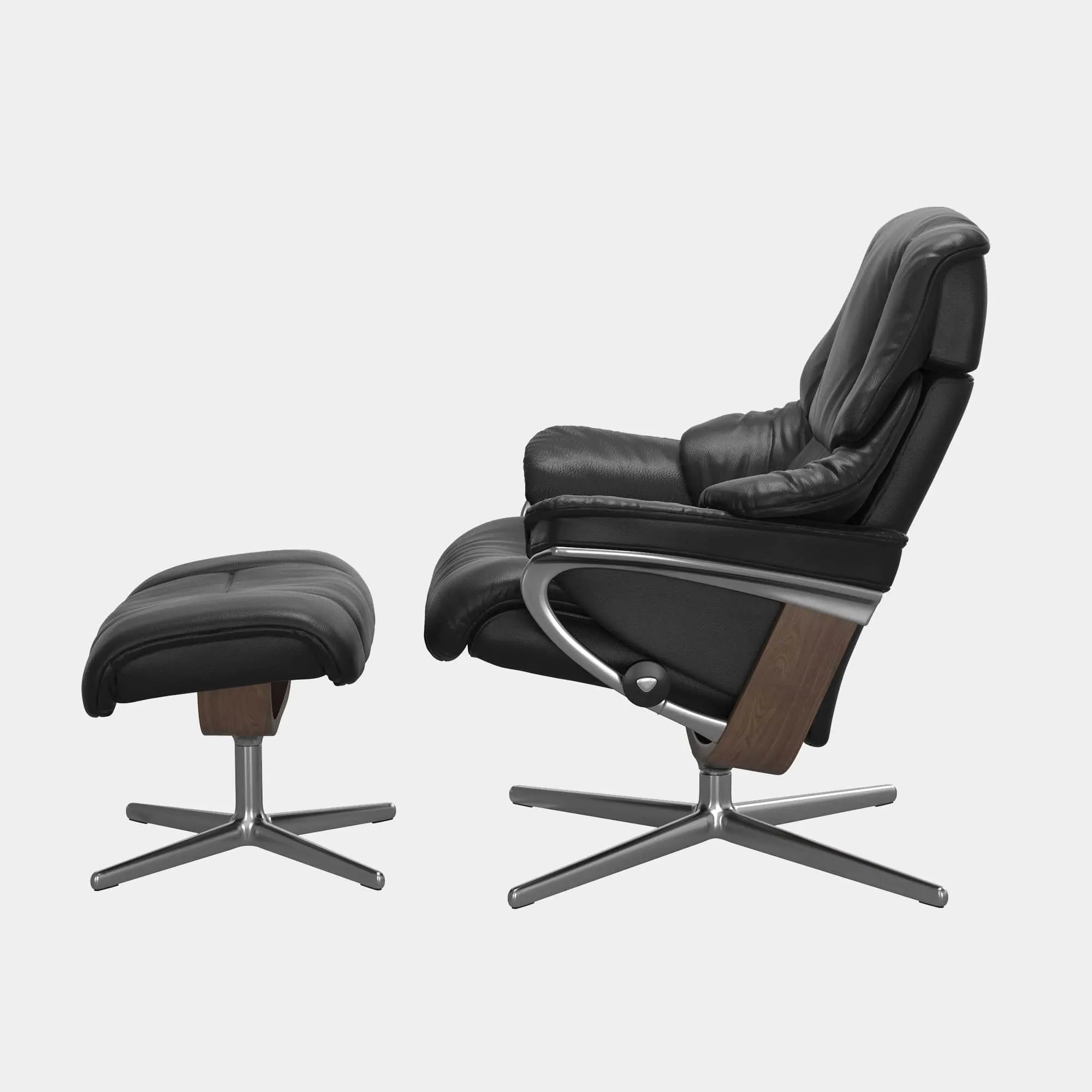 Stressless Reno - Chair & Stool With Cross Base In Full Aniline Noblesse Leather
