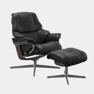 Stressless Reno - Chair & Stool With Cross Base In Full Aniline Noblesse Leather