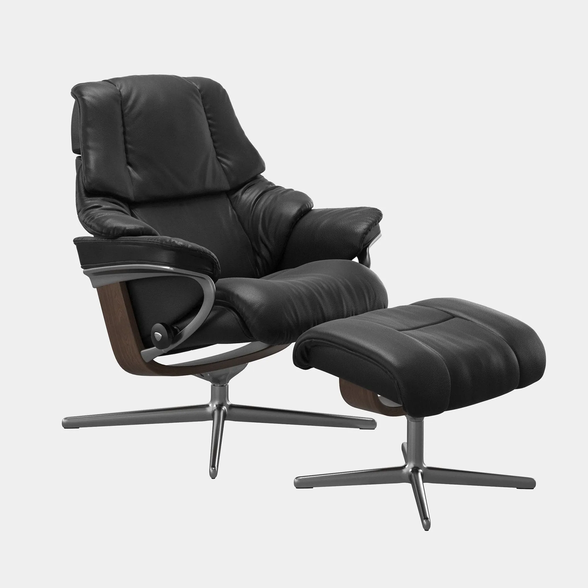 Stressless Reno - Chair & Stool With Cross Base In Full Aniline Noblesse Leather