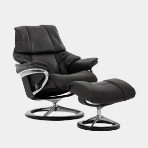 Stressless Reno - Chair & Stool With Signature Base In Full Aniline Noblesse Leather