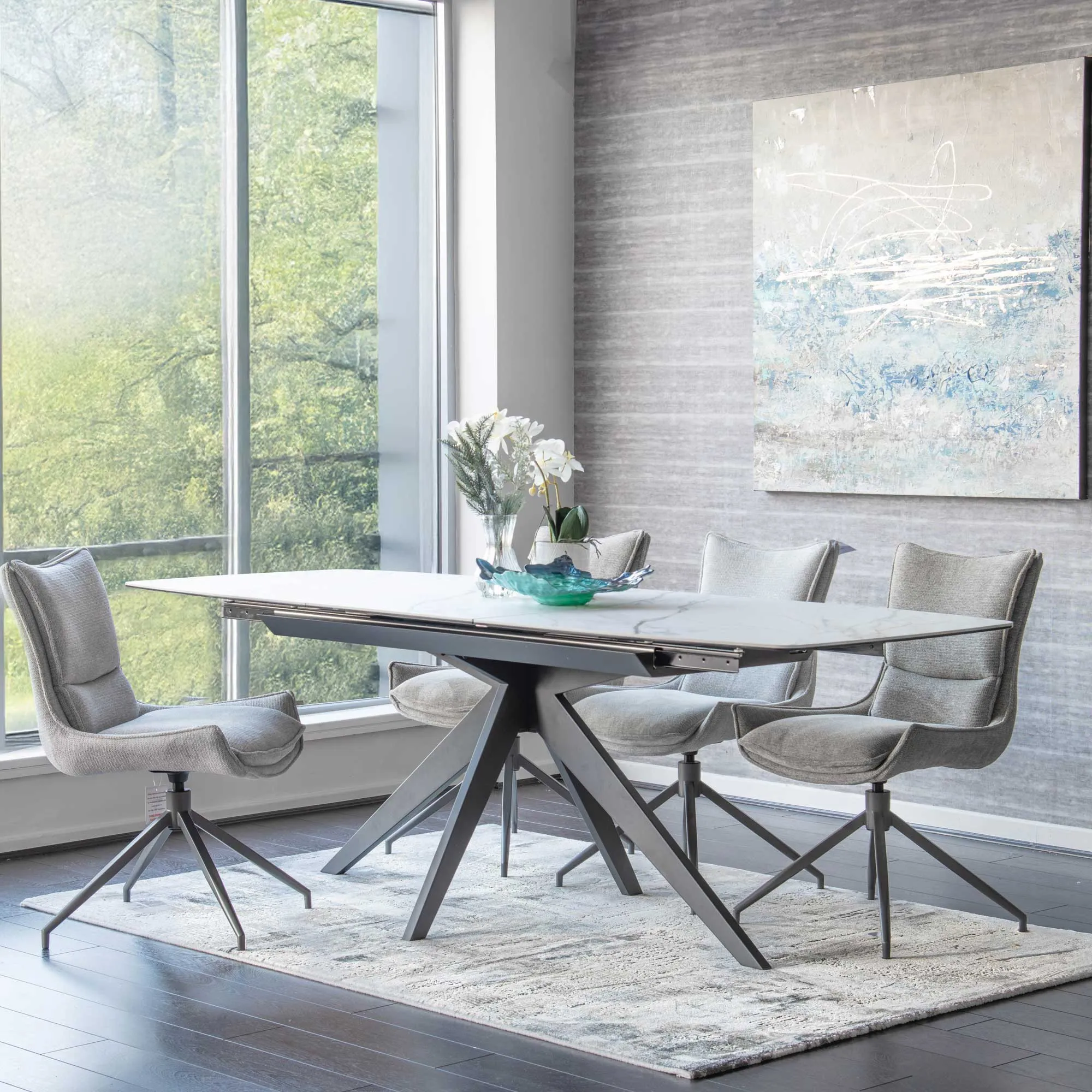 Teatro - 180cm Extending Dining Table With White/Multi Ceramic Top