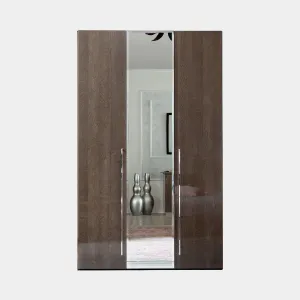 Treviso - Mirrored Wardrobe In Silver Grey High Gloss