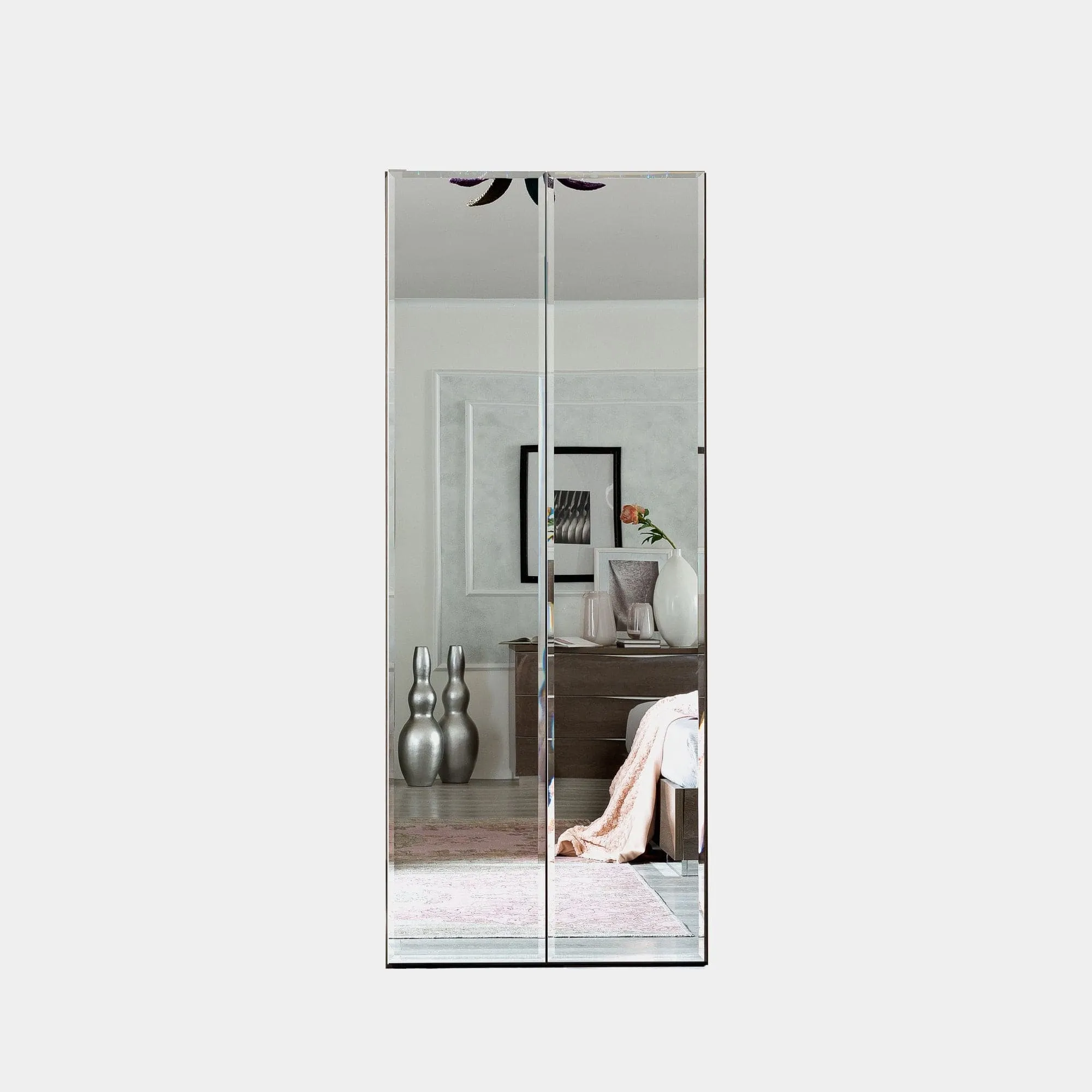 Treviso - Mirrored Wardrobe In Silver Grey High Gloss