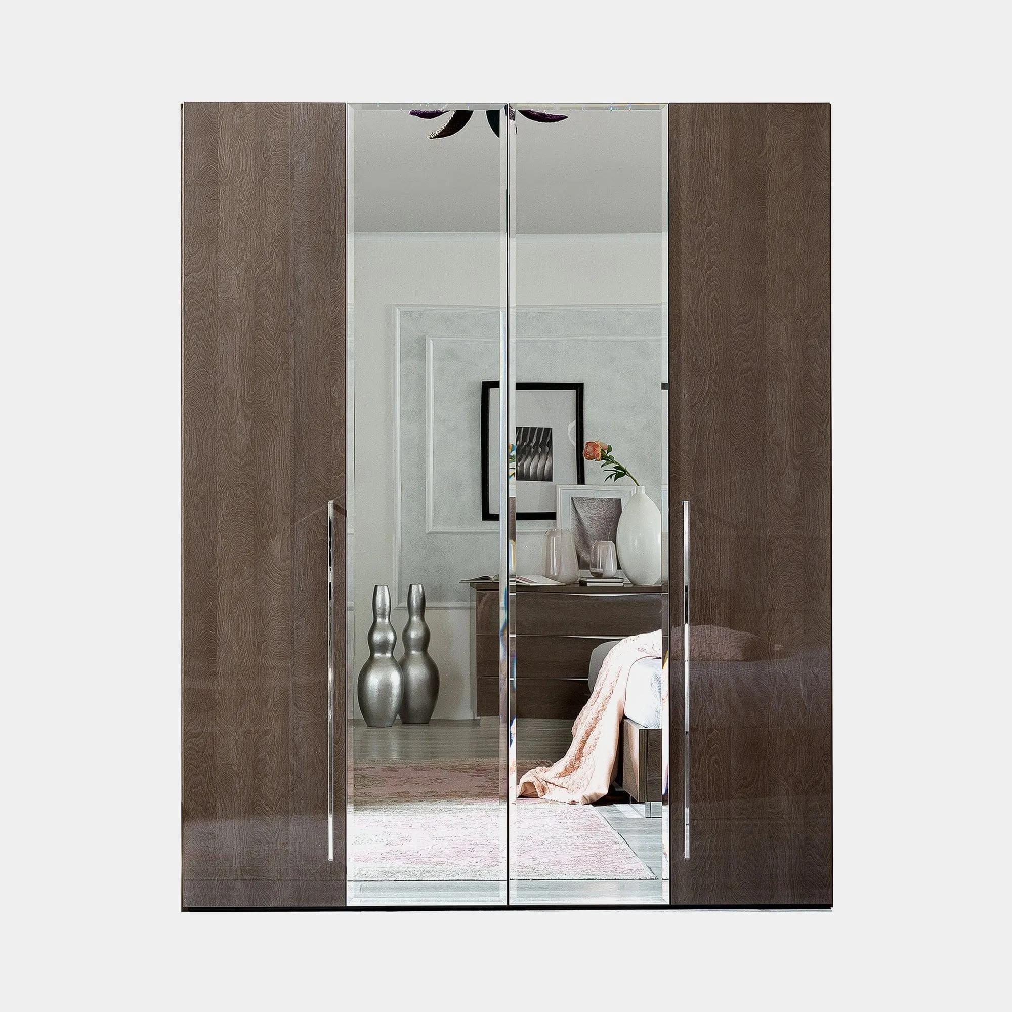 Treviso - Mirrored Wardrobe In Silver Grey High Gloss