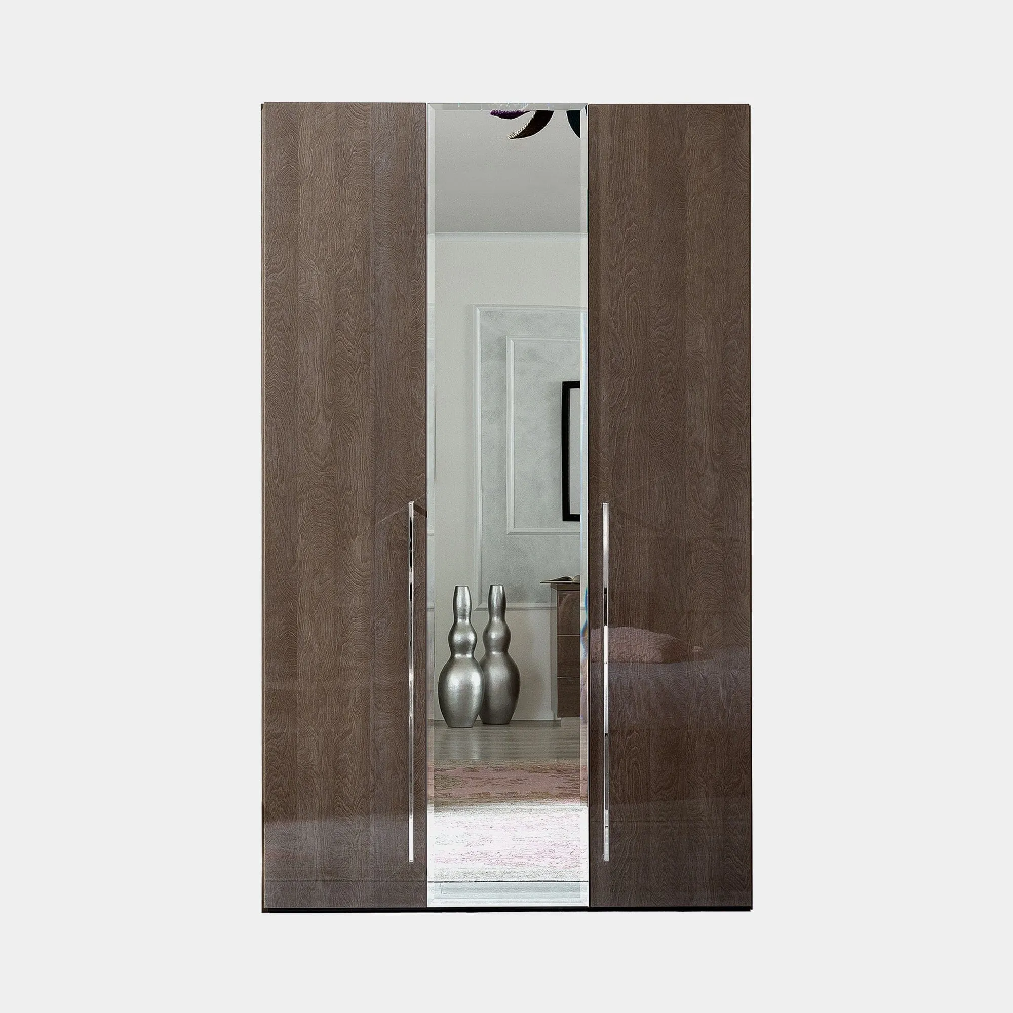 Treviso - Mirrored Wardrobe In Silver Grey High Gloss