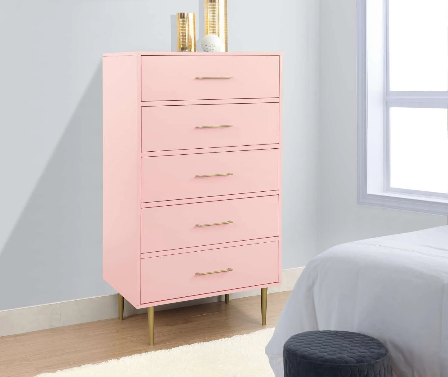 Valerie Glam 5-Drawer Chest - Light Pink