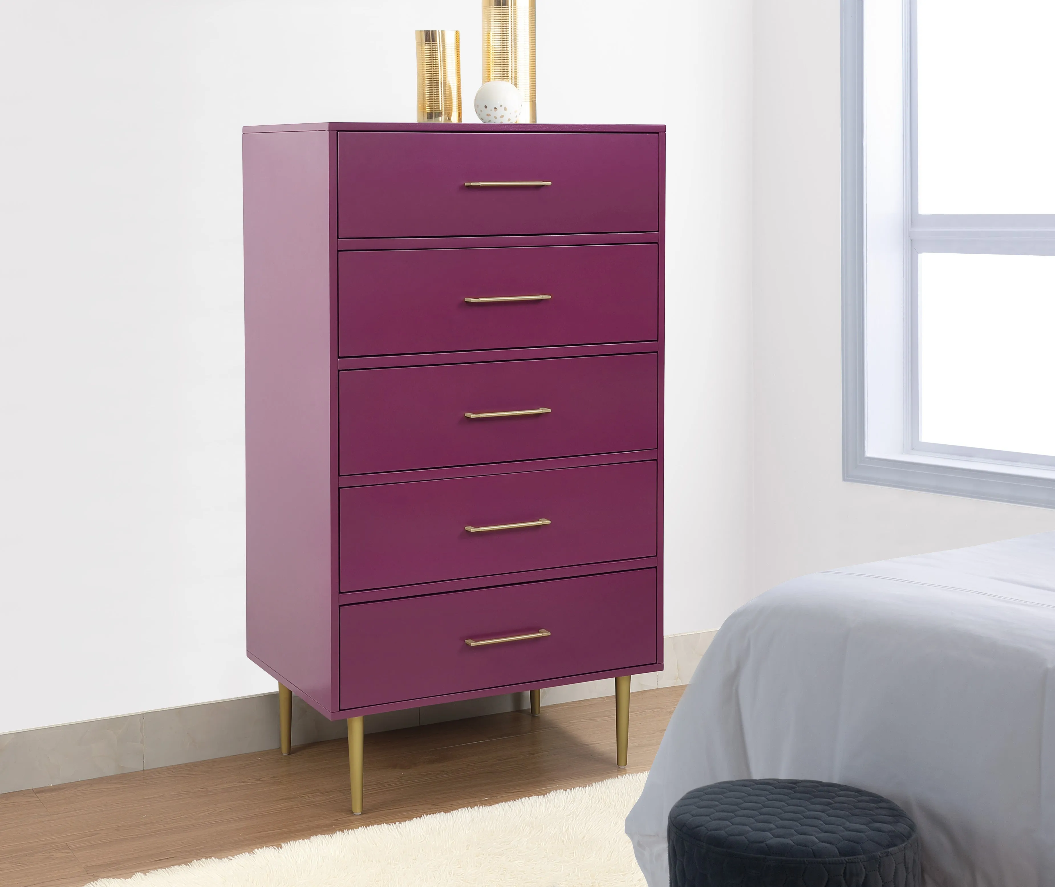 Valerie Glam 5-Drawer Chest - Raspberry