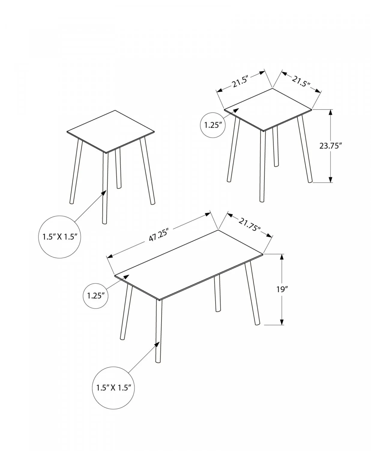 Whitney 3-piece Coffee Table Set - Walnut